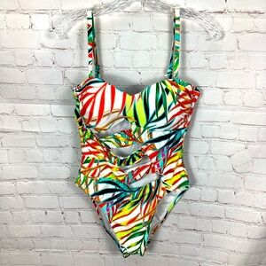NWT Kenneth Cole Tropical Floral Print One Piece Bathing Suit Women’s Large